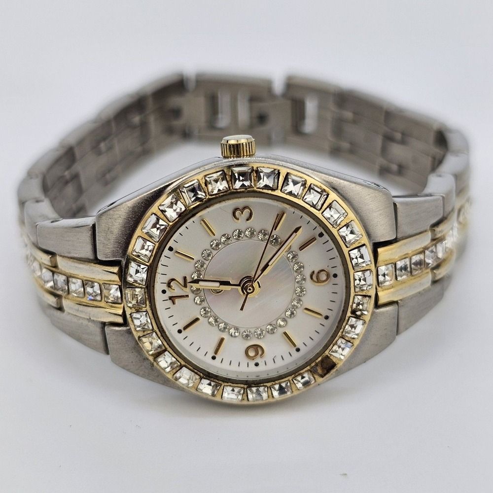 26MM Women's Watch MOP White Dial Two Tone Bracelet Band 7" Wrist New Battery